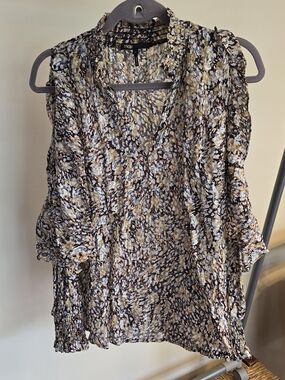 Maje Floral Ruffled Cold Shoulder Top